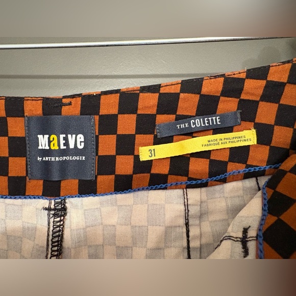 Maeve Orange and Black Checkered Cropped Pants - Picture 1 of 3